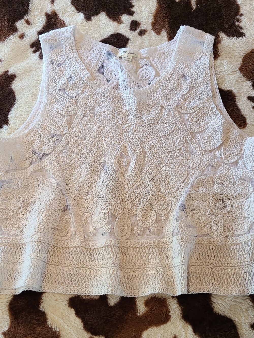 Ultra Pink...White Crochet Lace Sleeveless Sheer Crop Top